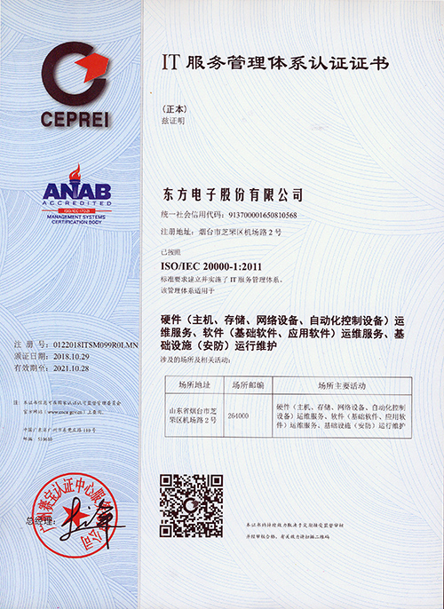 ISO/IEC20000-1:2011 Certificate?